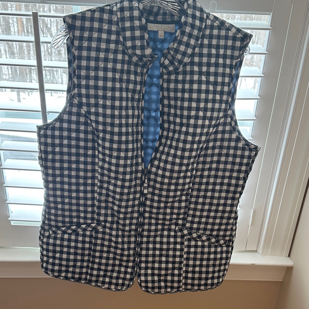 Talbots Navy and White Gingham Vest